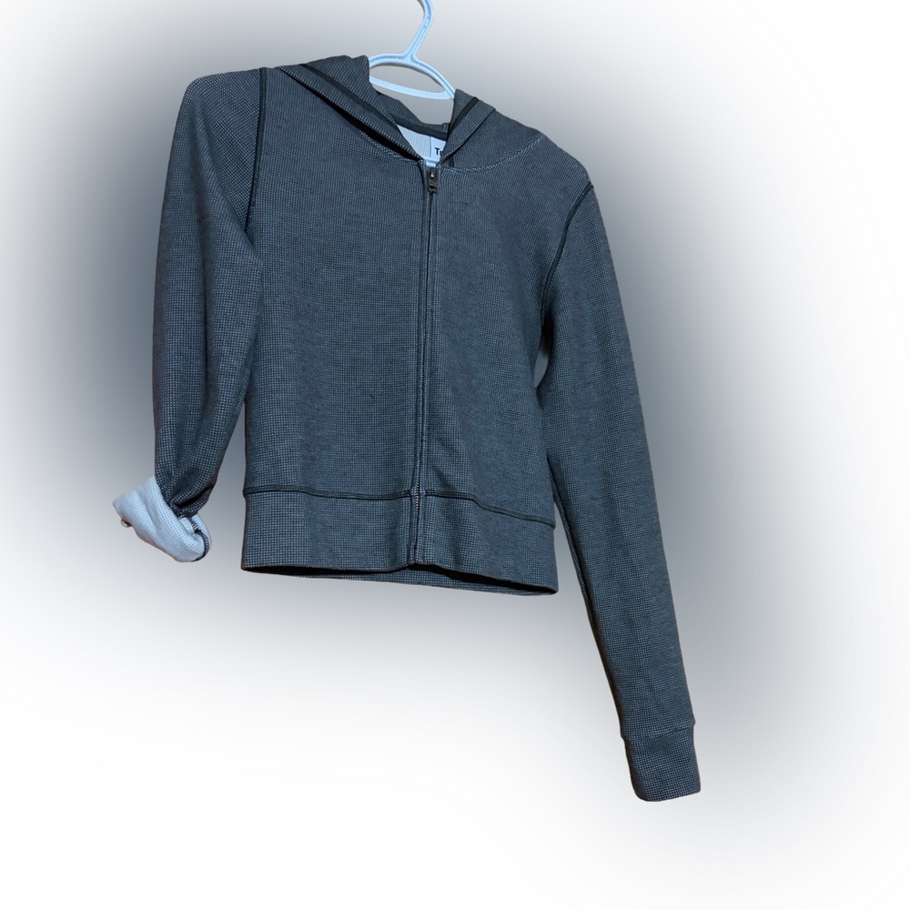 TNA Waffle-Knit Zip Hoodie in Charcoal Gray